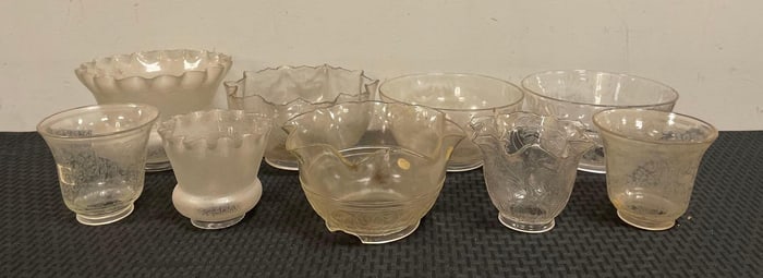 Group of Antique Floral Etched Glass Lamp Shades