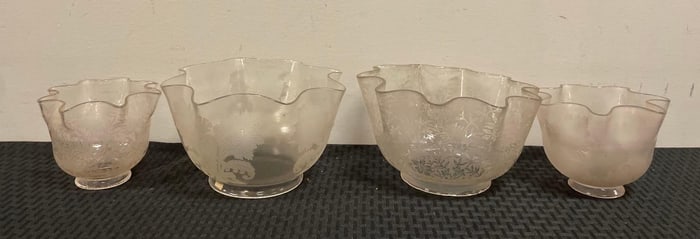 Group of Antique Floral Etched Glass Lamp Shades