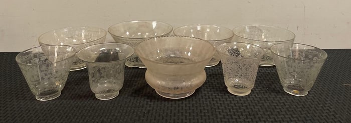 Group of Antique Floral Etched Glass Lamp Shades