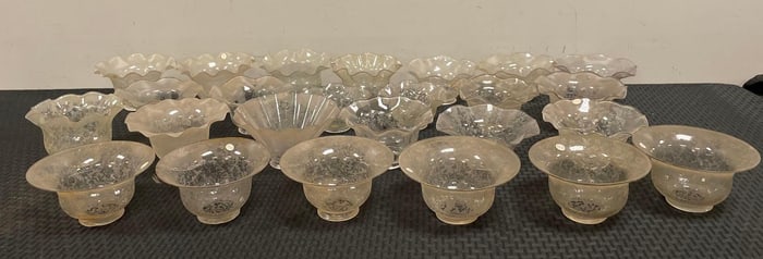 Group of Antique Floral Tulip Etched Glass Lamp Shades