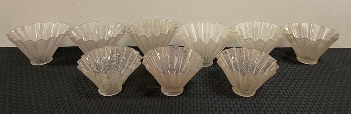 Group of Antique Ruffle Etched Glass Lamp Shades