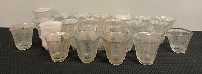 Group of Antique Etched Glass Lamp Shades