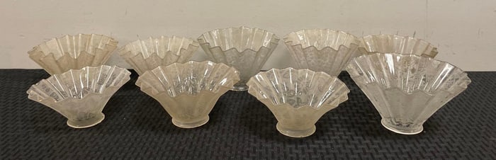 Group of Antique Ruffle Floral Etched Glass Lamp Shades