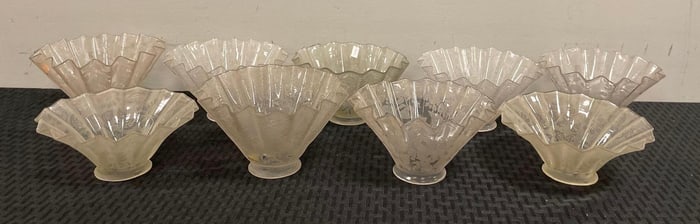 Group of Antique Ruffle Floral Etched Glass Lamp Shades