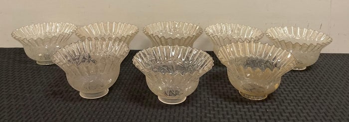 Group of Antique Ruffle Floral Etched Glass Lamp Shades