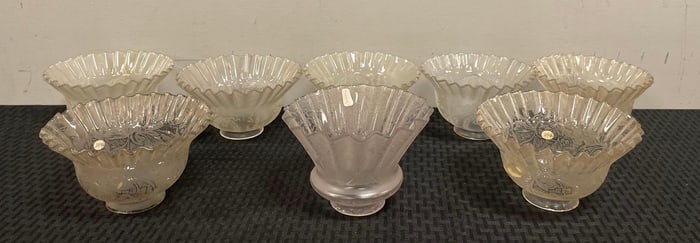 Group of Antique Ruffle Wreath Pattern Etched Glass Lamp Shades