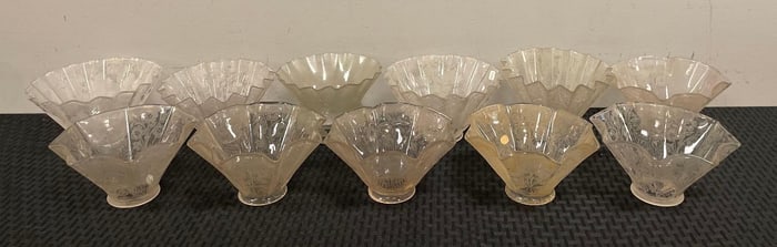 Group of Antique Ruffle Floral Etched Glass Lamp Shades