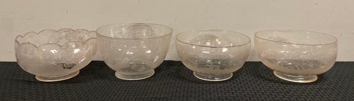 Group of Antique Floral Etched Glass Lamp Shades