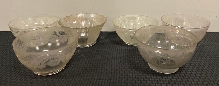Group of Antique Floral Etched Glass Lamp Shades
