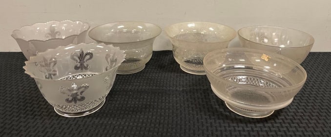 Group of Antique Etched Glass Lamp Shades