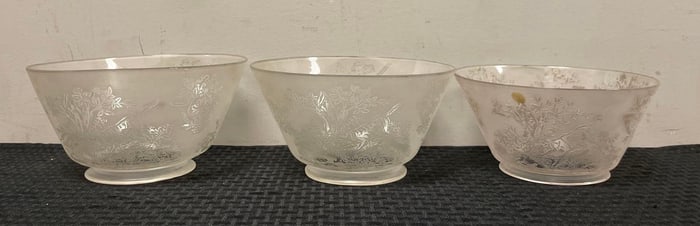 Group of Antique Hunting Dog Etched Glass Lamp Shades