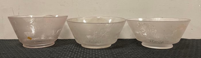 Group of Antique Deer Hunting Etched Glass Lamp Shades