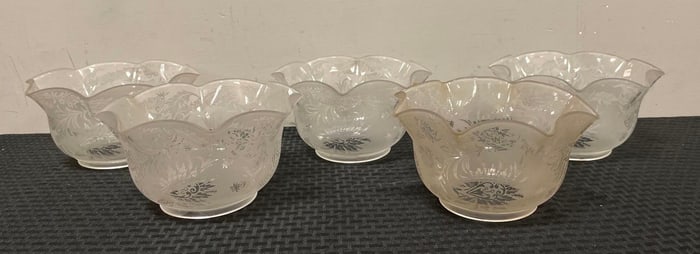 Group of Antique Floral Etched Glass Lamp Shades