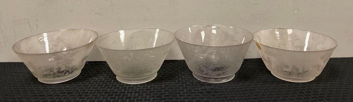 Group of Antique Animal Motif Etched Glass Lamp Shades