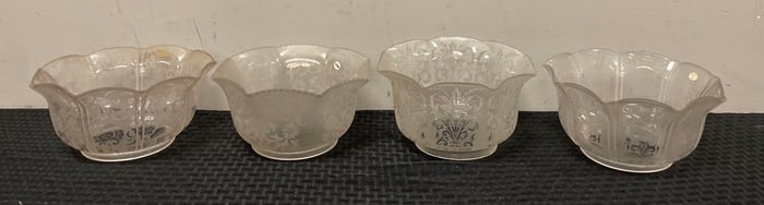 Group of Antique Floral Etched Glass Lamp Shades