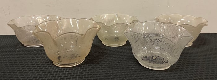 Group of Antique Floral Etched Glass Lamp Shades