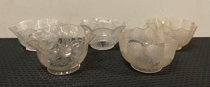 Group of Antique Floral Etched Glass Lamp Shades