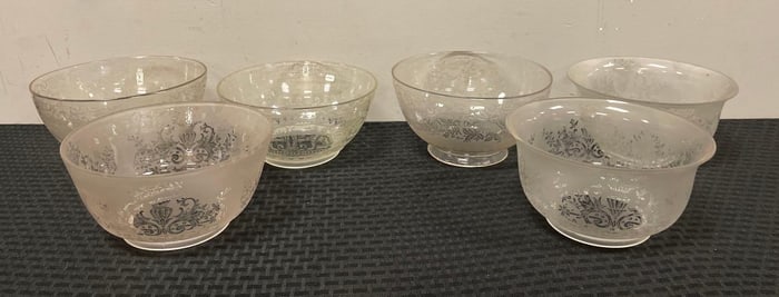 Group of Antique Floral Etched Glass Lamp Shades
