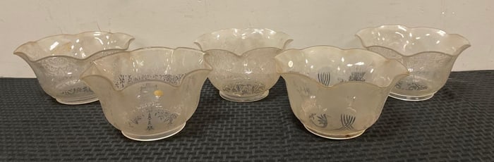 Group of Antique Floral Etched Glass Lamp Shades