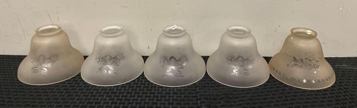 Group of Antique Floral Etched Glass Lamp Shades
