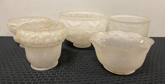 Group of Antique Floral Frosted Glass Lamp Shades