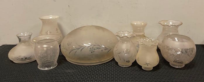 Group of Antique Grape Motif Glass Lamp Shades