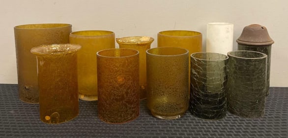 Group of Antique Crackle Glass Cylinder Lamp Shades