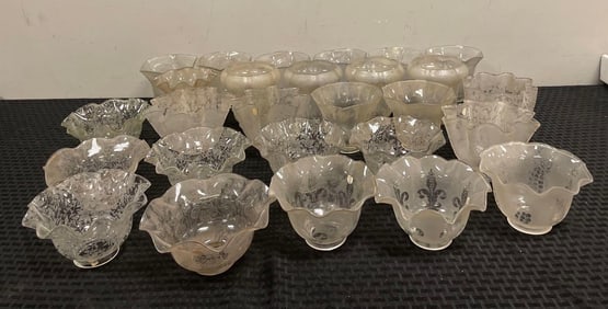 Group of Antique Floral Etched Glass Lamp Shades