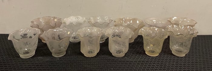 Group of Antique Floral Etched Glass Lamp Shades