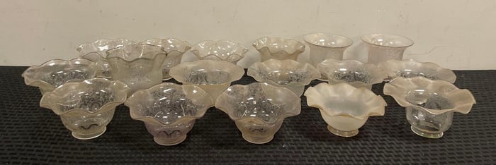 Group of Antique Floral Etched Glass Lamp Shades