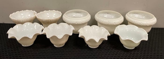 Group of Antique White Glass Lamp Shades