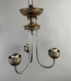 Vintage Polychrome 3 Arm Hanging Light Fixture