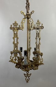 Vintage Art Nouveau Brass Hanging Light Fixture