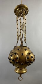 Vintage Brass Amber Dot Hanging Light Fixture