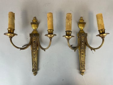 Pair of 2 Antique Brass Candelabra Wall Sconces