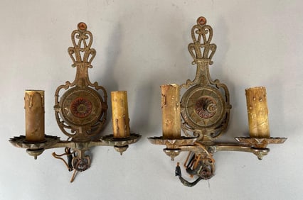 Pair of 2 Antique Candelabra Wall Sconces