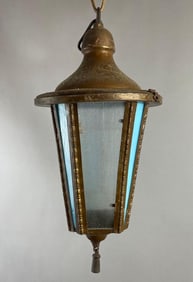 Antique Brass and Slag Glass Hanging Light Fixture