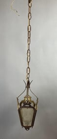 Antique Brass and Etched Glass Hanging Light Fixture