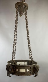Antique Art Nouveau Bronze Figural Hanging Light Fixture