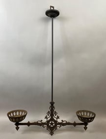 Antique Cast Iron 2 Arm Oil Lamp Hanging Fixture