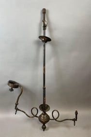 Antique 2 Arm Japanned Copper Gas Lamp Hanging Fixture