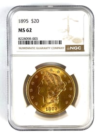 NGC Graded 1895 US $20 Liberty Head Gold Coin MS62