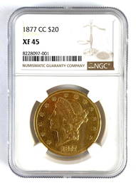 NGC Graded 1877-CC US $20 Liberty Head Gold Coin XF45