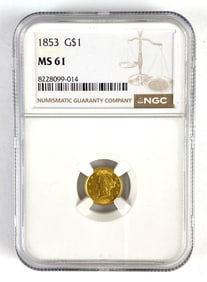 NGC Graded 1853 US $1 Liberty Head Gold Coin MS61