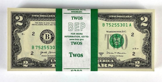 Group of 100 2017 US Mint $2 Consecutive Serial Numbered Bills