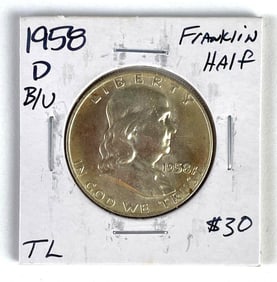 1958-D US $0.50 Franklin Silver Half-Dollar