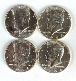 Group of 4 1964 US Kennedy Silver Half-Dollars