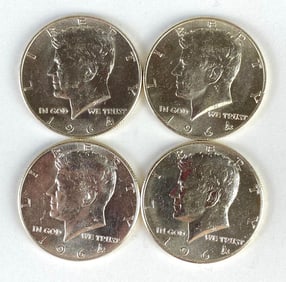 Group of 4 1964 US Kennedy Silver Half-Dollars