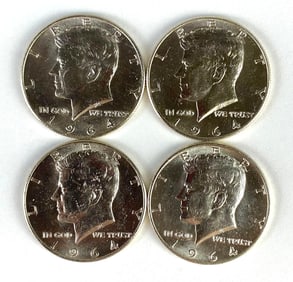 Group of 4 1964-D US Kennedy Silver Half-Dollars