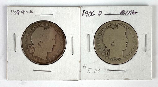 Group of 2 US Barber Silver Half-Dollars
